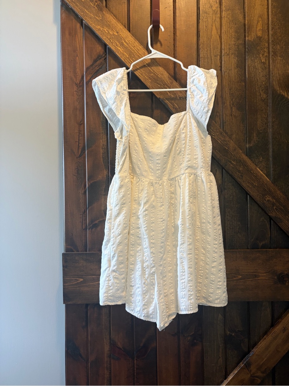 White American Eagle Ruffle Strap Romper